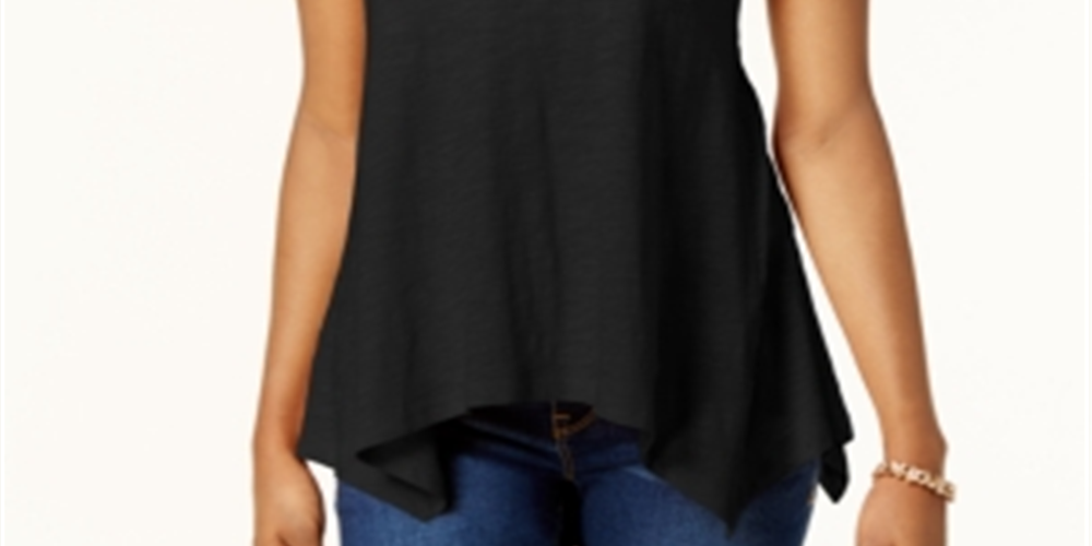 Style & CoWomen's Cotton Handkerchief Hem Top Black Size PP