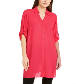 Alfani Women's Blouse Button Down Super Tunic Red Size Medium