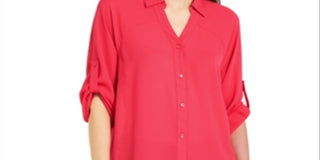 Alfani Women's Blouse Button Down Super Tunic Red Size Medium
