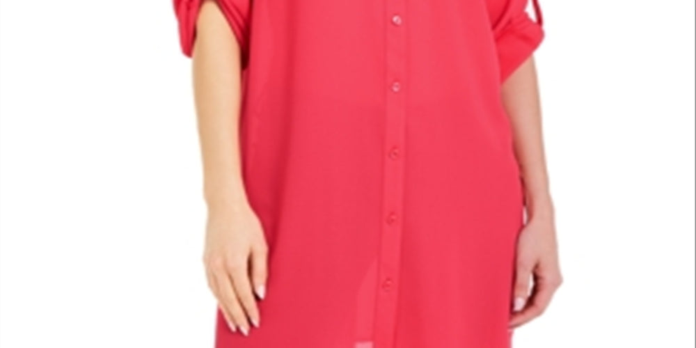 Alfani Women's Blouse Button Down Super Tunic Red Size Medium