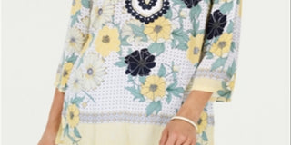 Charter Club Women's Embroidered Printed Tunic  Yellow Size Petite L