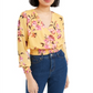 Bar III Women's Printed Smocked Blouse Yellow Size X-Large