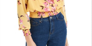 Bar III Women's Printed Smocked Blouse Yellow Size X-Large