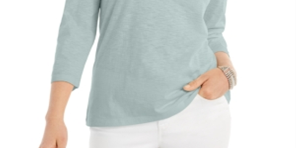 Style & CoWomen's 3/4 Sleeve Scoop Neck Top Blue Size Medium