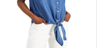 Charter Club Women's Sleeveless Point Collar Top Blue Size 4