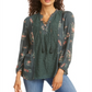 Style & CoWomen's Floral Lace up Top Green Size X-Large