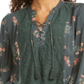 Style & CoWomen's Floral Lace up Top Green Size X-Large