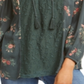 Style & CoWomen's Floral Lace up Top Green Size X-Large