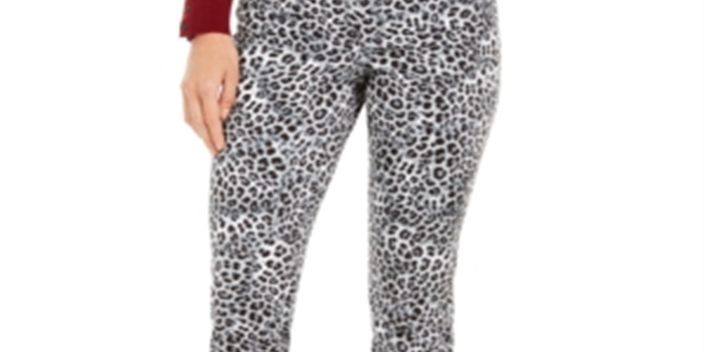 Charter Club Women's Animal Print Lexington Straight Leg Jeans White Size  18