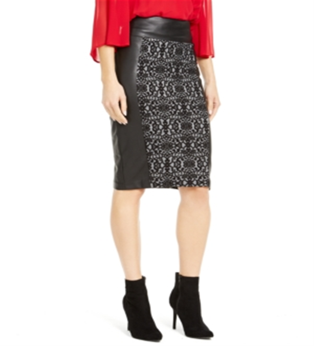 Thalia Sodi Women's Faux Leather Panel Pencil Skirt Black Size X-Large
