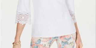 Charter Club Women's Lace Sleeve Top  White Size Petite XL