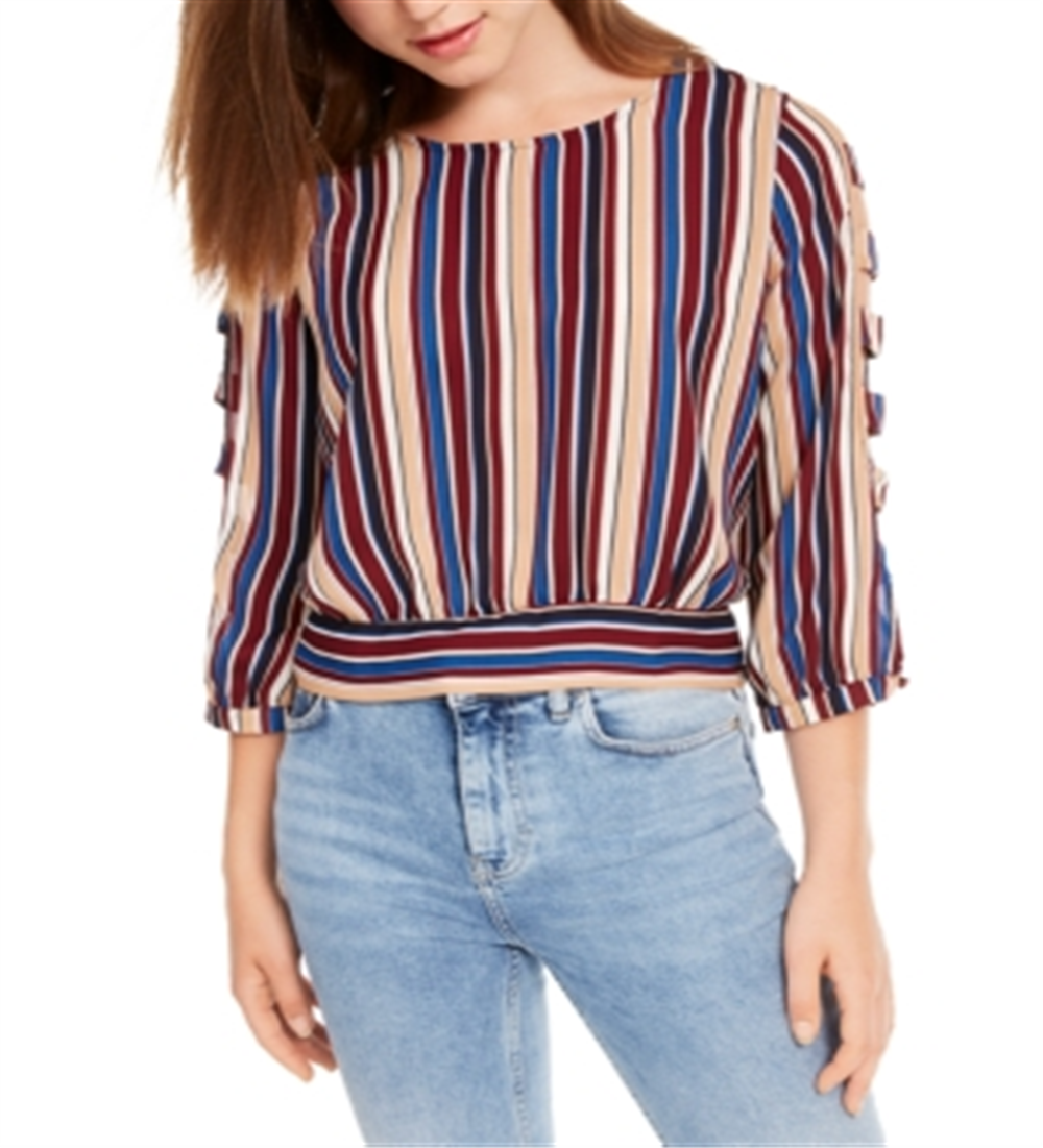 BCX Junior's Striped Lattice Sleeve Top Green Size Small