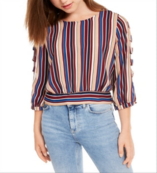 BCX Junior's Striped Lattice Sleeve Top Green Size Small