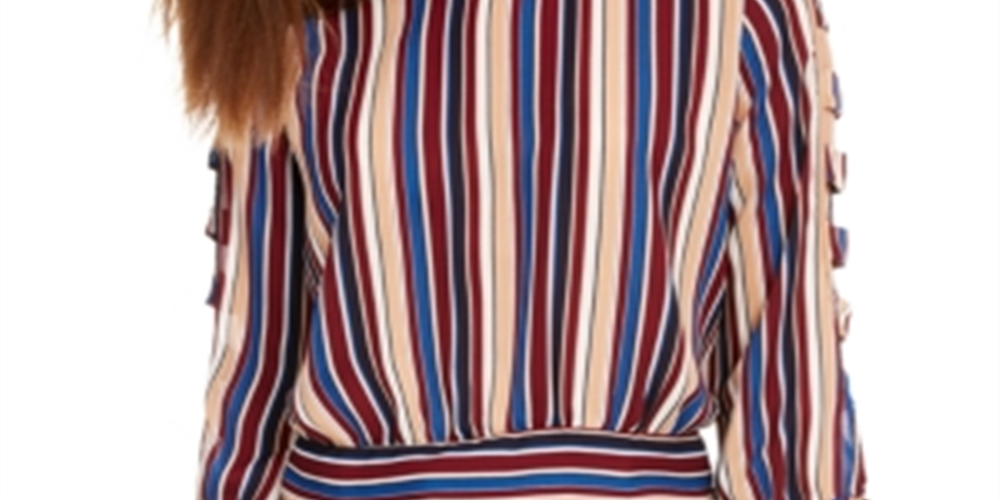 BCX Junior's Striped Lattice Sleeve Top Green Size Small