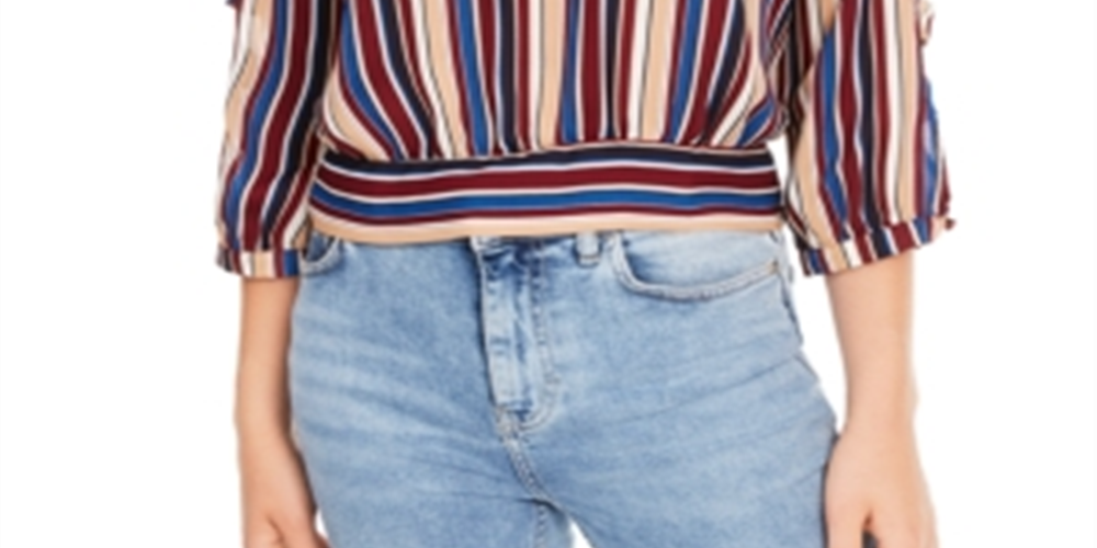 BCX Junior's Striped Lattice Sleeve Top Green Size Small