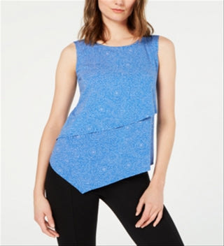 Alfani Women's Asymmetrical Overlay Top Blue Size Petite S