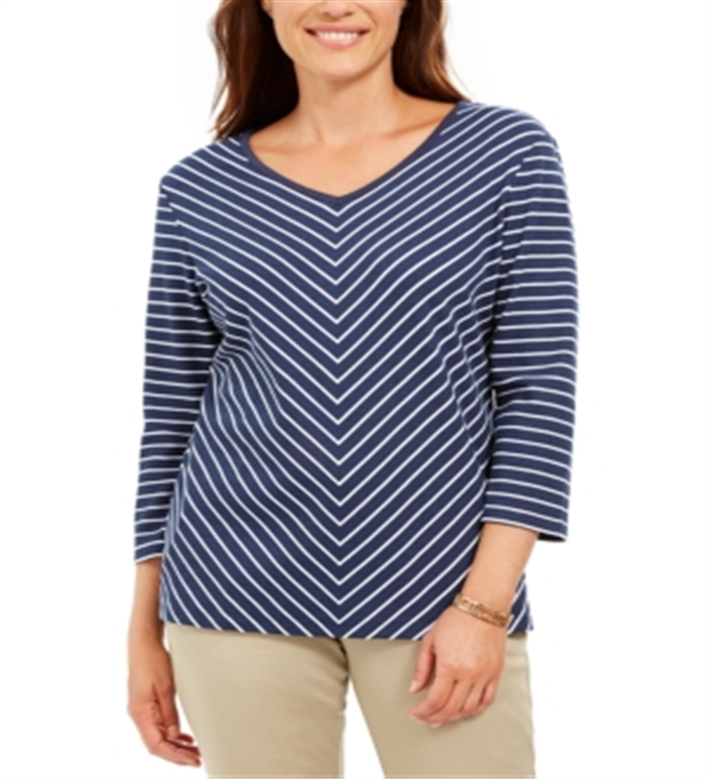 Karen Scott Women's Striped Top Blue Size Petite SM