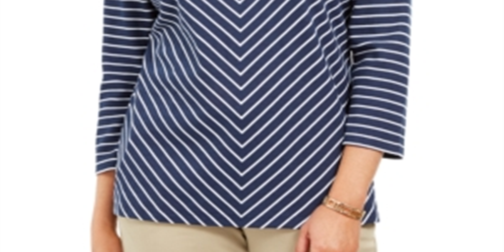 Karen Scott Women's Striped Top Blue Size Petite SM