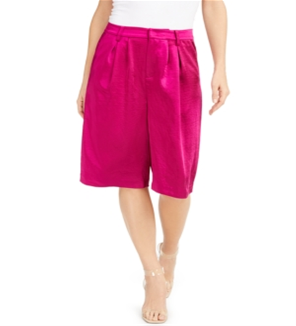 INC International Concepts Women's Gaucho Shorts Hammered Satin Pleated Wide Leg Pink Size 2