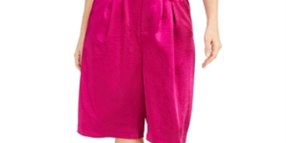 INC International Concepts Women's Gaucho Shorts Hammered Satin Pleated Wide Leg Pink Size 2
