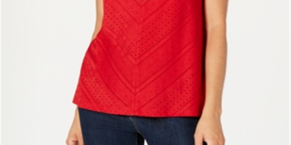 Style & CoWomen's Eyelet Detail Flutter Sleeve Top Red Size Medium