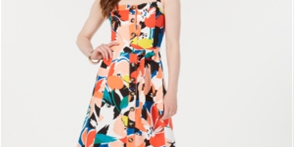 Donna Ricco Women's Printed Button Down a Line Dress Red Size 6