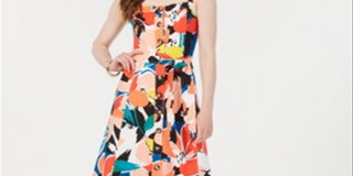 Donna Ricco Women's Printed Button Down a Line Dress Red Size 6