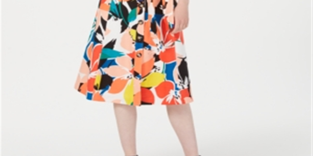 Donna Ricco Women's Printed Button Down a Line Dress Red Size 6