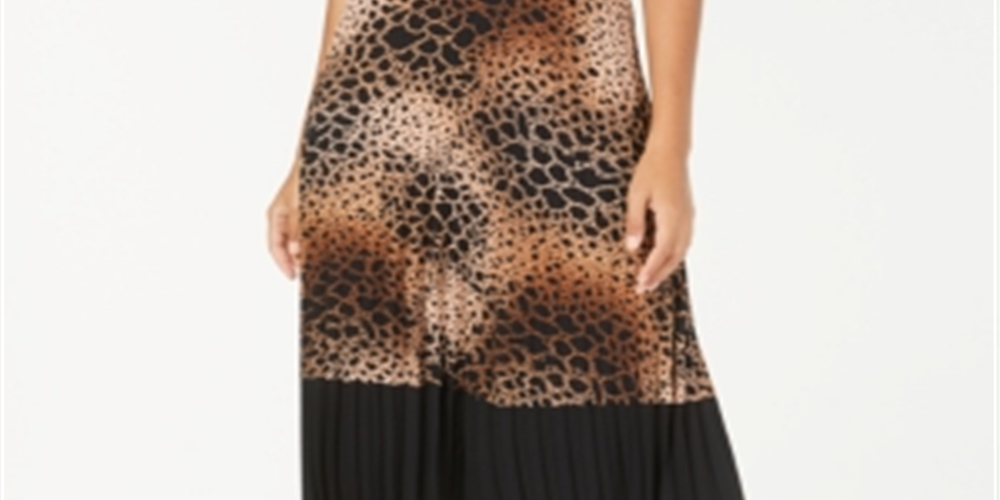 Alfani Women's Pleated Snake Embossed MIDI Skirt Brown Size Medium