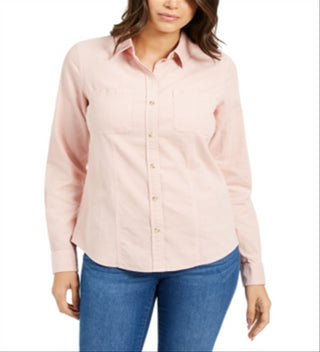 Charter Club Women's Button Down Cotton Corduroy Shirt Pink Size Petite L
