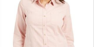 Charter Club Women's Button Down Cotton Corduroy Shirt Pink Size Petite L