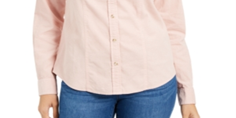 Charter Club Women's Button Down Cotton Corduroy Shirt Pink Size Petite L