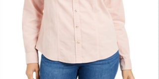 Charter Club Women's Button Down Cotton Corduroy Shirt Pink Size Petite L