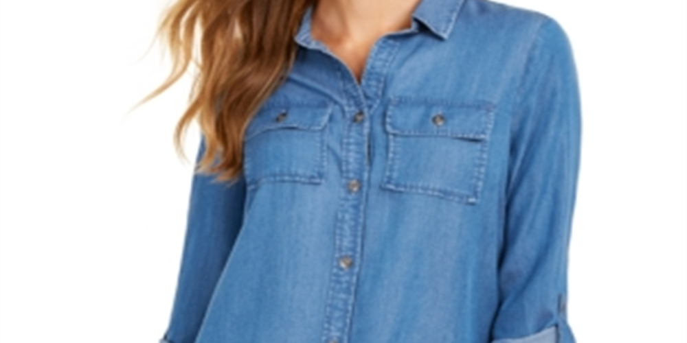 Charter Club Women's Denim Utility Shirt  Blue Size Small