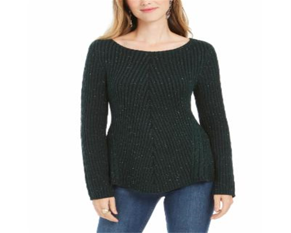 Style & CoWomen's Scalloped Hem Ribbed Knit Sweater Green Size XX-Large