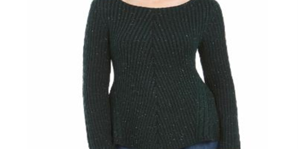 Style & CoWomen's Scalloped Hem Ribbed Knit Sweater Green Size XX-Large
