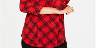 Charter Club Women's New Plaiditude Plaid Top Red Size X-Small