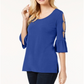 JM Collection Women's Ring Detailed Cutout Ruffle Sleeved Top Blue Size Medium