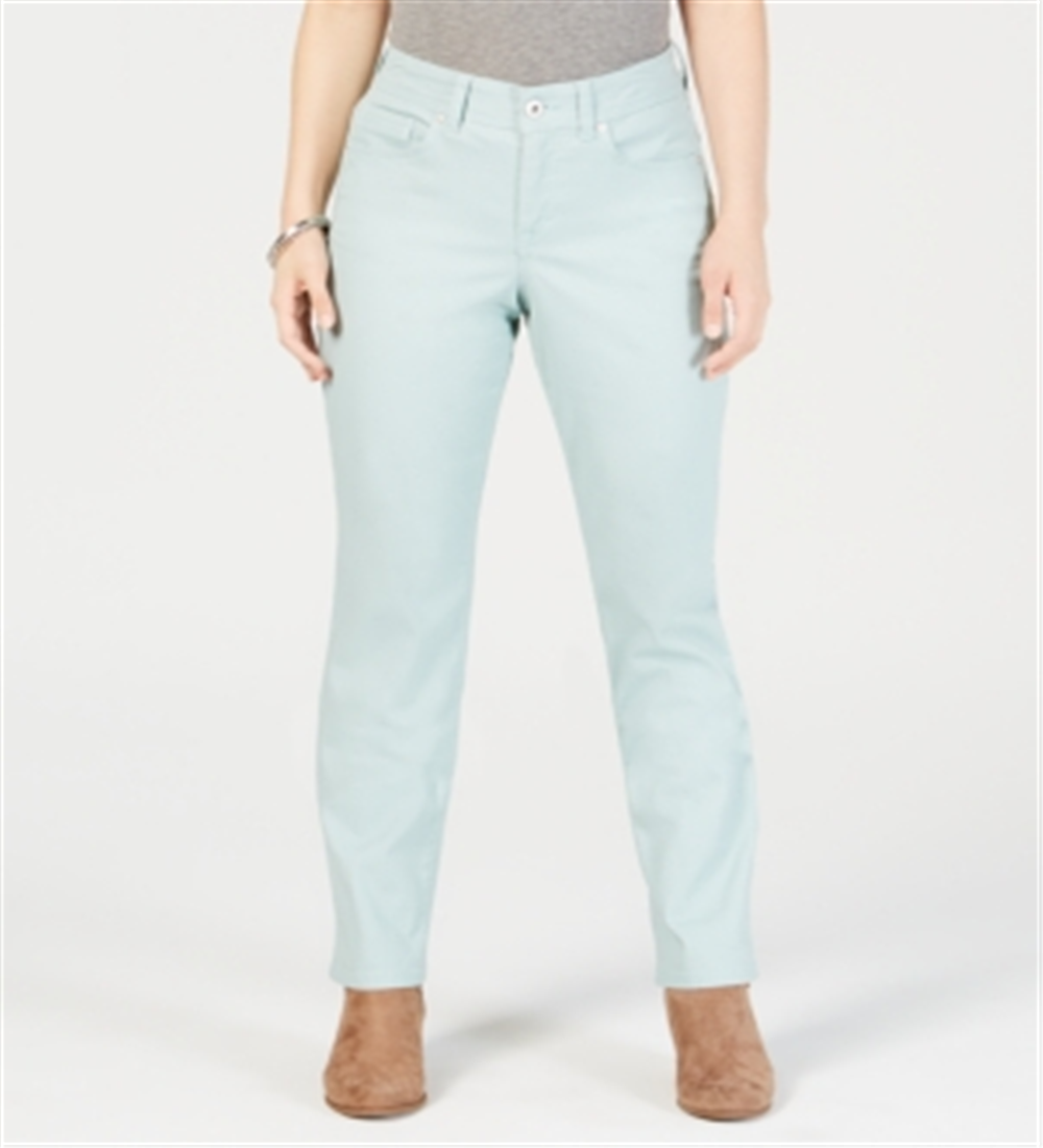 Style & Co Women's Tummy Control Straight Leg Fashion Jeans Green Size 14