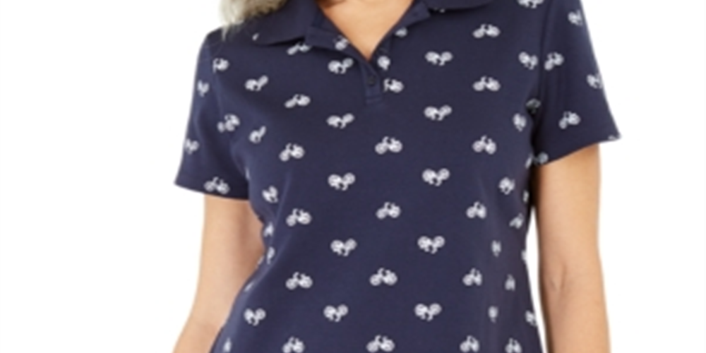 Karen Scott Women's Bike Print Polo Blue Size Medium
