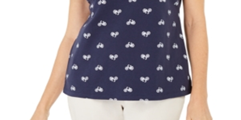 Karen Scott Women's Bike Print Polo Blue Size Medium