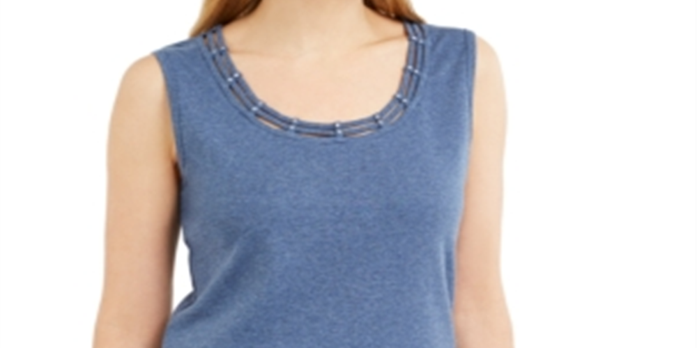 Karen Scott Women's Lattice Neck Tank Top Blue Size Small