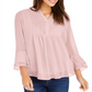 Charter Club Women's Double Ruffle Textured Pintuck Top Pink Size Small