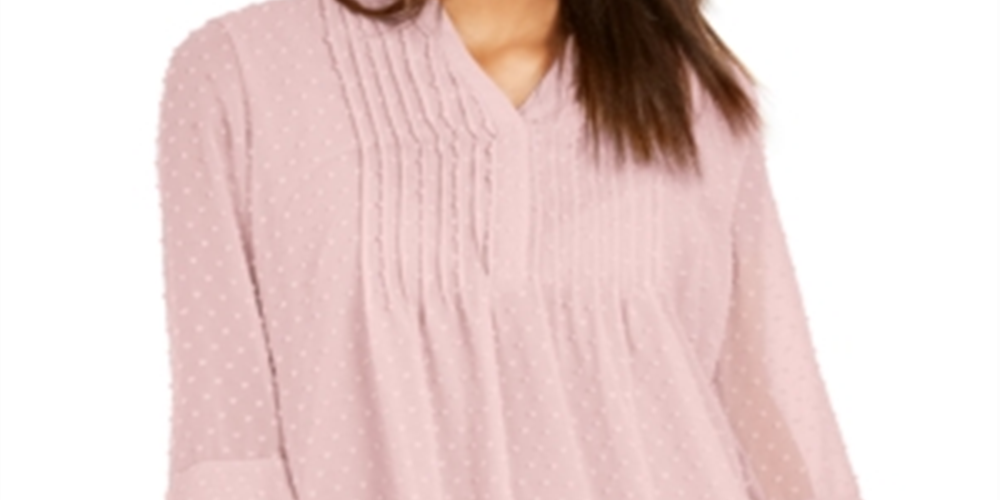 Charter Club Women's Double Ruffle Textured Pintuck Top Pink Size Small