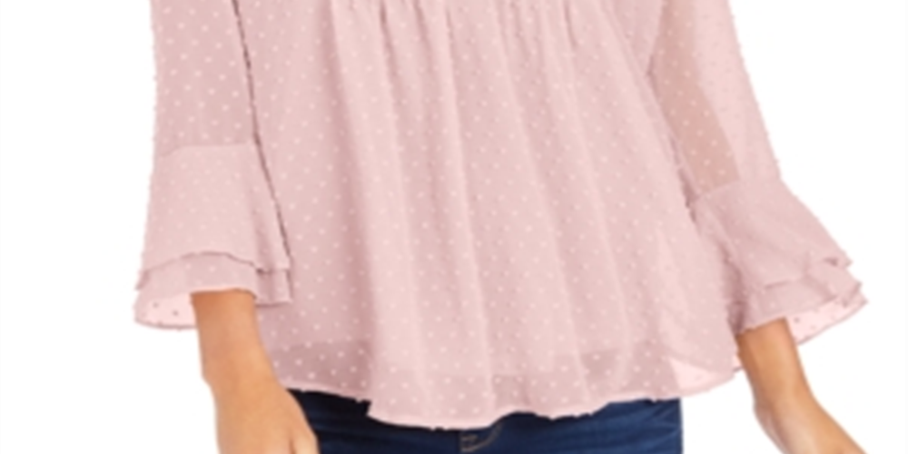 Charter Club Women's Double Ruffle Textured Pintuck Top Pink Size Small