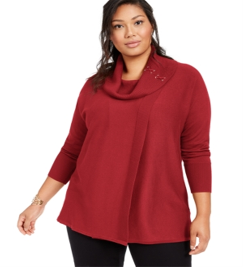 JM Collection Women's Lace up Cowlneck Sweater Red Size 1X