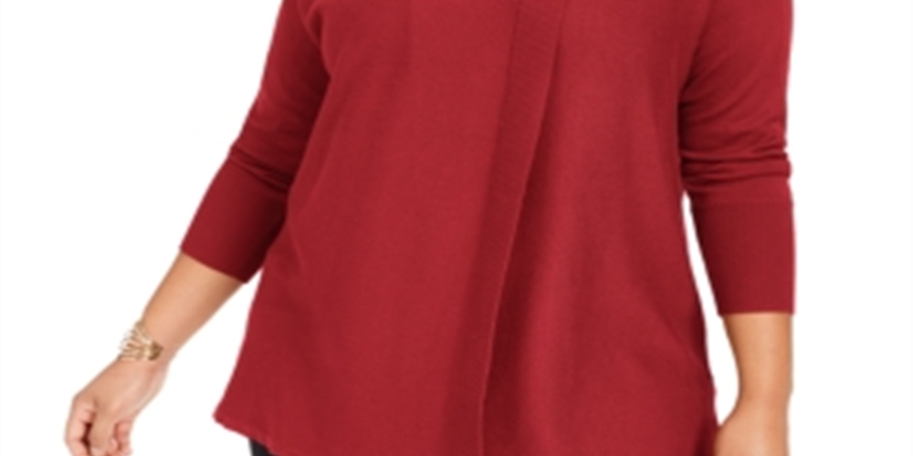 JM Collection Women's Lace up Cowlneck Sweater Red Size 1X