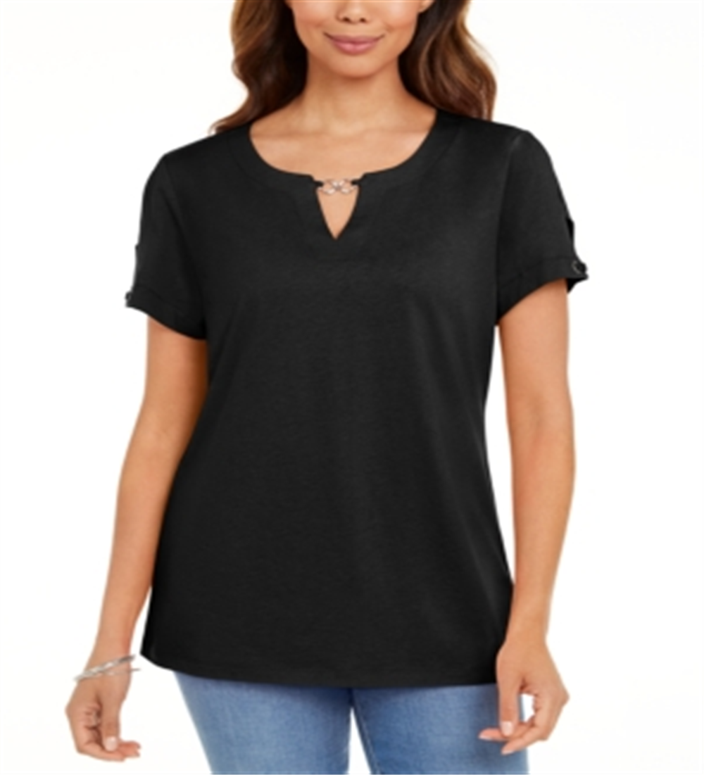 Karen Scott Women's Keyhole T-Shirt Black Size X-Large