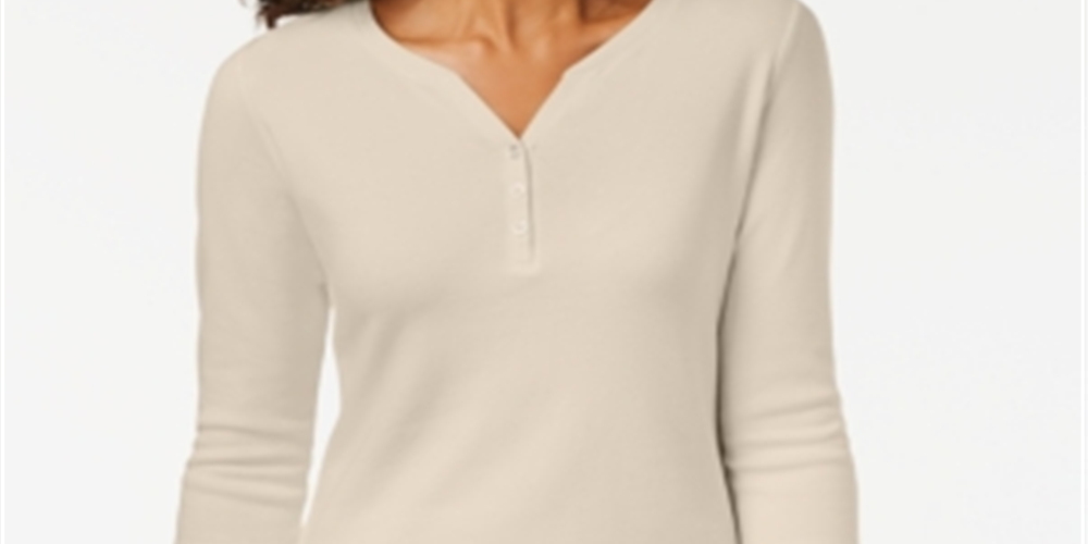 Karen Scott Women's Cotton Henley Top Brown Size Small