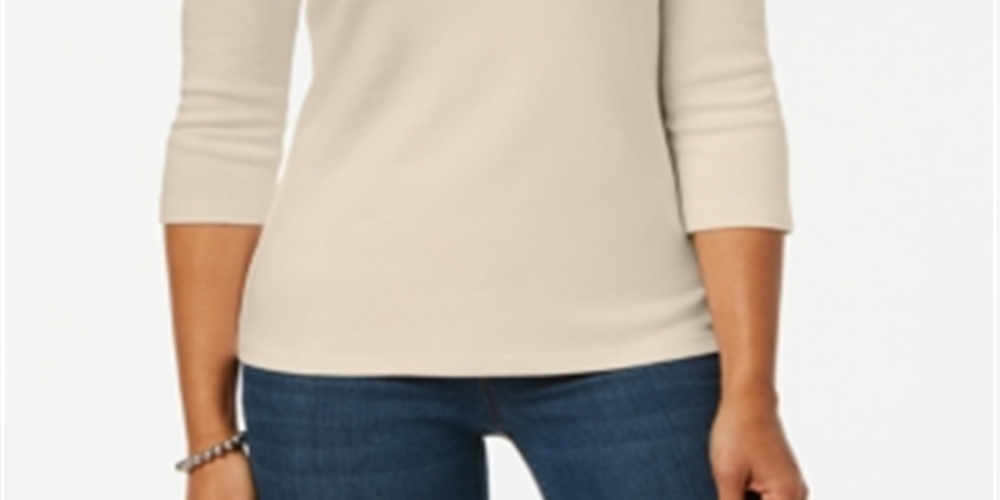 Karen Scott Women's Cotton Henley Top Brown Size Small